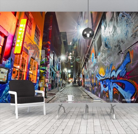 Afbeeldingen van View of colorful graffiti artwork at Hosier Lane in Melbourne